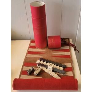 Restoration Hardware Suede Leather Travel Backgammon Set Complete Roll Up NOS